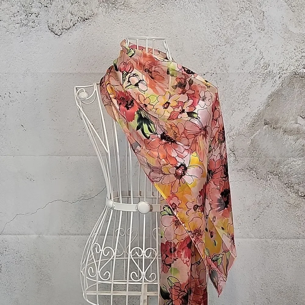Unbranded spring floral blossom scarf multicolored pinks and oranges